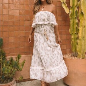 VICI Serene Horizon Two Piece - Off the Shoulder Crop Top and Tiered Maxi Skirt